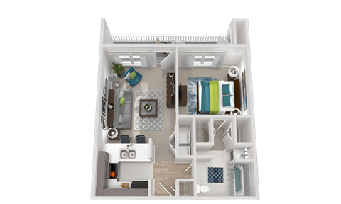 Floor plan for 1 bed, 1 bath, 790 sqft